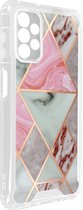 Geschikt voor Samsung Galaxy A13 Hybrid Marble Case met versterkte hoeken roze