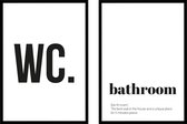 Poster WC en Bathroom - WC Posters - Exclusief lijsten - 21x30 cm - A4 - WALLLL
