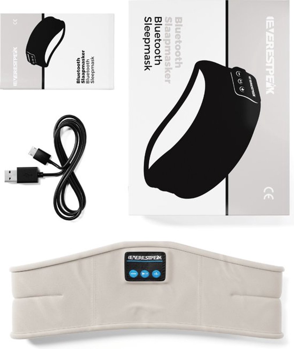 EverestPeak® Bluetooth Slaapmasker - Slaaptrainer - Met 3 in 1 Koptelefoon - Verstelbaar - 25x10CM - Beige — afbeelding 8