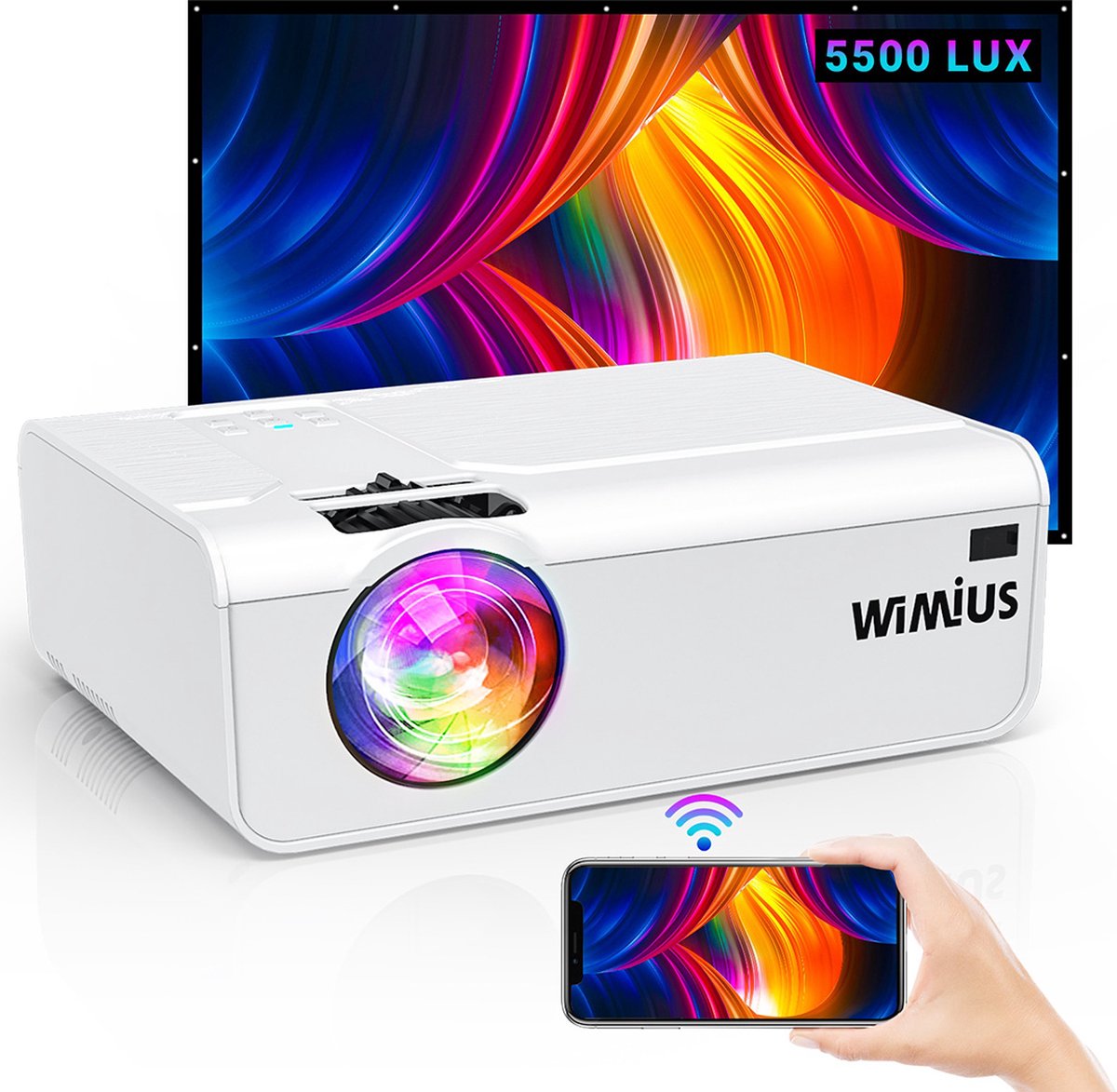 WIMIUS Mini Beamer 4K – Beamer Projector Met Wifi – Bioscoop Kwaliteit – 6 Layer Lens