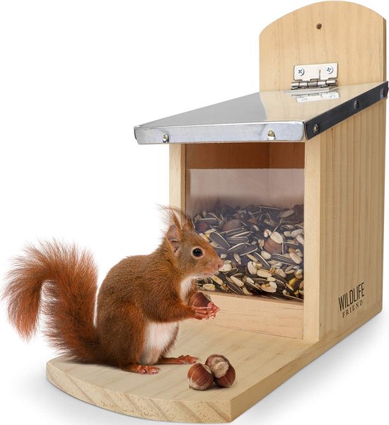 WILDLIFE FRIEND I Squirrel Feeder - entièrement assemblé à partir de bois de pin et 100% résistant aux intempéries I 11x29x25 cm Squirrel feeder, squirrel feeder, feeding station, feeder