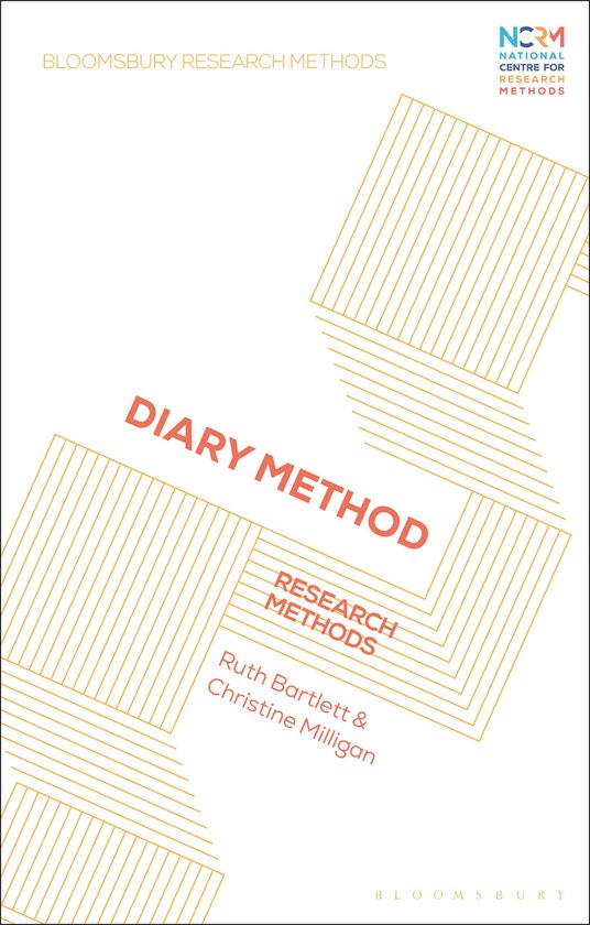 Boek 'Diary Method' in de reeks 'Bloomsbury Research Methods'. De cover heeft een oranje gestreept patroon met de titel en auteursnamen in het rood en wit.