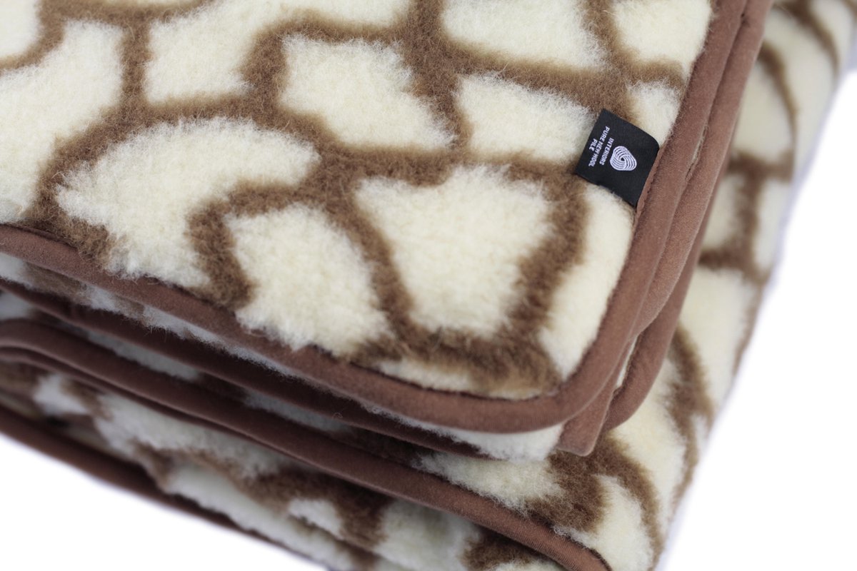 OnceDoce® Lamswollen Baby Deken Plaid 100x70cm - 100% Australische Merino Lams Scheerwol 450 g/m² Woolmark-certificaat – Giraffe Print – ZACHT en WARM – Wasbaar en Antiallergisch Crème Bruin