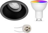 LED Spot Set GU10 - Oficto - Smart LED - Wifi LED - Slimme LED - 5W - RGB+CCT - Aanpasbare Kleur - Dimbaar - Afstandsbediening - Proma Zano Pro - Inbouw Rond - Mat Zwart - Kantelbaar - Ø93mm