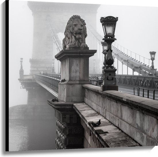 WallClassics - Toile - Pont à chaînes sur l' Water - Budapest - 100x100 cm Photo sur toile (Décoration murale sur toile)