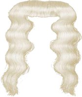 Lichtblonde, golvende pruik, bedekt met een korte, rechte pony.