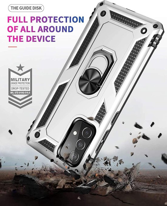 Coque Samsung Galaxy A72 - Anti-Choc Hybrid Ring Armor Argent