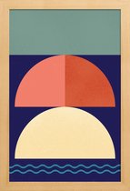 JUNIQE - Poster met houten lijst Setting Sun -13x18 /Blauw & Rood