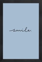 JUNIQE - Poster met houten lijst Smile -13x18 /Blauw