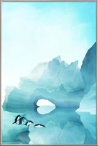 JUNIQE - Poster met kunststof lijst Penguins by Day -13x18 /Blauw &