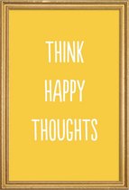 JUNIQE - Poster met houten lijst Happy Thoughts -40x60 /Geel