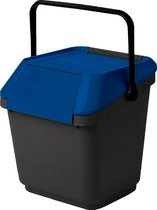 Poubelle empilable 35 litres gris avec couvercle bleu | Poignée | EasyMax