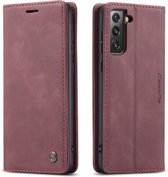 CaseMe - Samsung Galaxy S21 FE Hoesje - Wallet Book Case - Magneetsluiting - Donker Rood