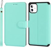 Effen textuur horizontale flip PU lederen tas met houder & kaartsleuven & fotolijst & portemonnee & riem voor iPhone 11 (blauw)