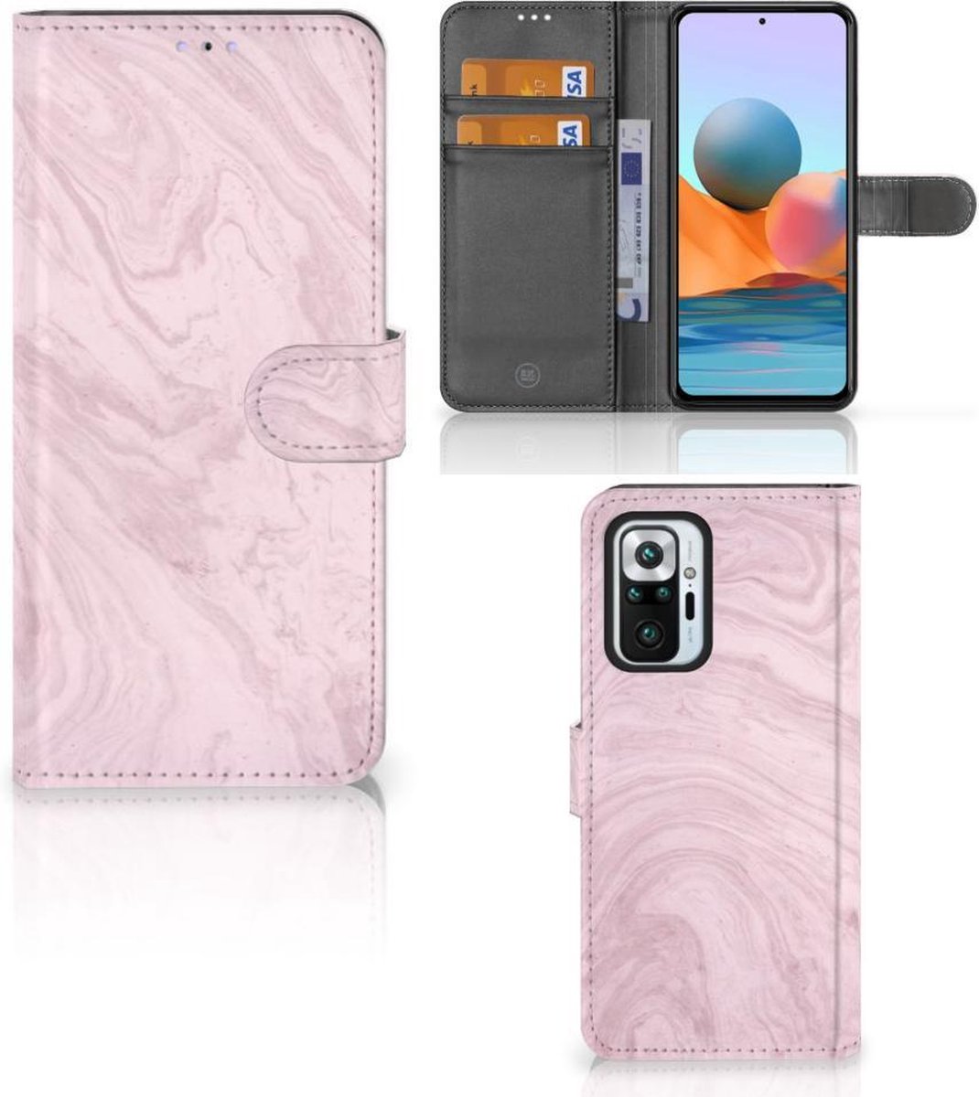 Xiaomi Redmi Note 10 Pro Bookcase Marble Pink - Origineel Cadeau Vriendin