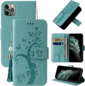 Reliëf Lucky Tree Horizontale Flip Leren Case met Houder & Kaartsleuf & Portemonnee & Lanyard Voor iPhone 11 Pro Max (Groen)