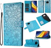 Voor Geschikt voor Xiaomi POCO X3 NFC/X3 Pro/X3 Skin Feel Reliëf Zonnebloem Horizontale Flip Lederen Case met Houder & Kaartsleuven & Portemonnee & Lanyard (Blauw)