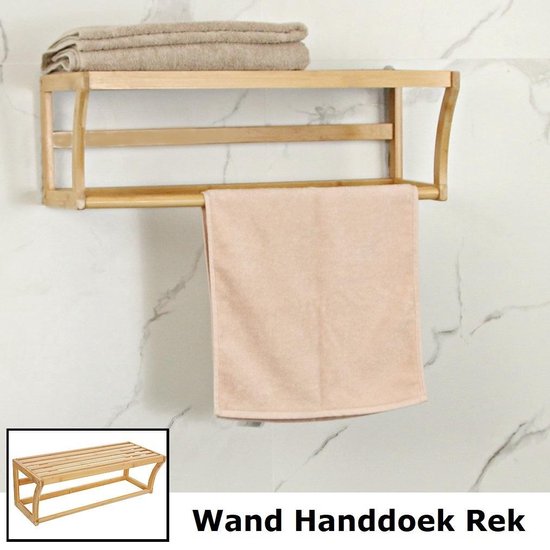 Decopatent® Handdoekenrek Badkamer - Bamboe hout - Handdoek Stang Wandplank  - Hangende... | bol.com