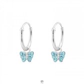 Oorbellen meisje zilver | Zilveren oorringen met hanger, blauwe vlinder met kristallen