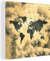 Canvas Wereldkaart - 20x20 - Wanddecoratie Wereldkaart - Rook - Abstract