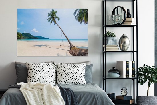 Tableau sur Toile Plage - Palmiers - Balançoire - 120x80 cm - Décoration murale