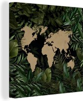 Canvas Wereldkaart - 90x90 - Wanddecoratie Wereldkaart - Planten - Bladeren