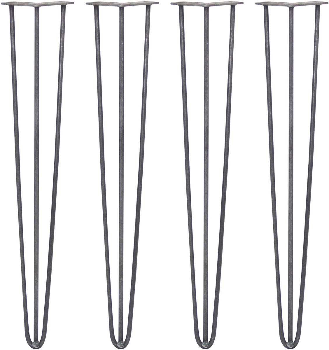 4 x 71cm Hairpin retro pootjes tafelpoten pinpoten - 3 staven - 10mm - ruw staal