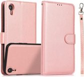 Kalf Textuur 2 in 1 Afneembare Magnetische Achterkant Horizontale Flip Lederen Hoes Met Houder & Kaartsleuven & Portemonnee & Fotolijst Voor iPhone XR (Rose Gold)