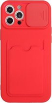 Sliding Camera Cover Design TPU-beschermhoes met kaartsleuf voor iPhone 12 Pro Max (rood)