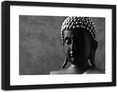 Foto in frame , Boeddha figuur , 120x80cm , grijs , Premium print