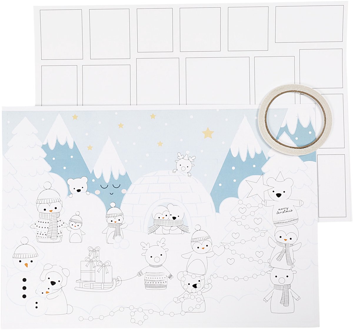 Kerst kalender, afm 30x42 cm, wit, 3stuk/ 1 doos