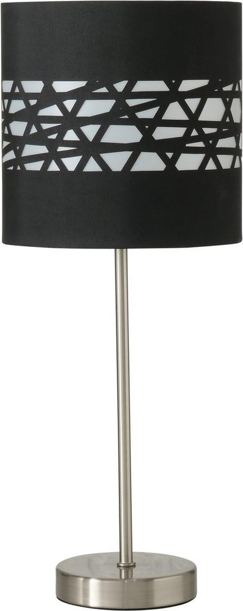 Tafellampje zwart modern op mat rvs-kleurige voet