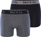 Phil & Co 2-Pack Boxershorts Heren Basic Antraciet -  S