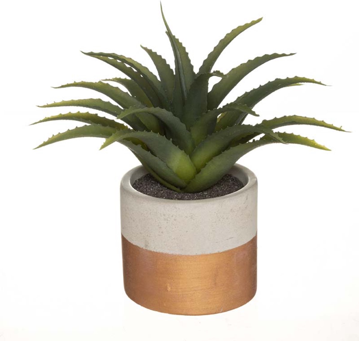 Kunstmatige groene plant aloë vera 28cm met tweekleurige pot - Ciment|Polyéthylène PE - Cuivre - SILUMEN