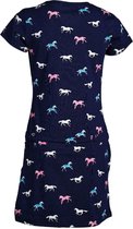 Meisjes jurk Marine met gekleurde paarden | Maat 128/8Y