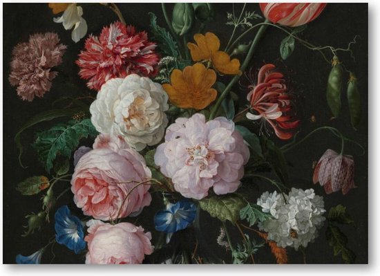 Stilleven met bloemen in een glazen vaas - 70x50 Canvas Liggend - Jan Davidsz - Meesterwerken - Bloemen