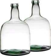 Set van 2x stuks flessenhals bloemenvazen van mondgeblazen glas met hoogte 30 cm en diameter 19 cm