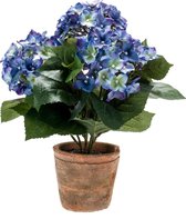 Kunstplant Hortensia 37 cm blauw in pot
