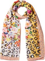 Nouka sjaal gele panterprint met multicolor bloemen
