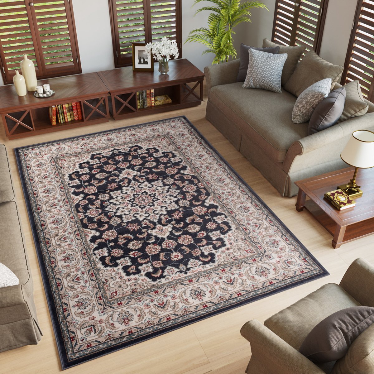 Tapiso Colorado Vloerkleed Zwart Oosters Woonkamer Tapijt Maat- 200x300