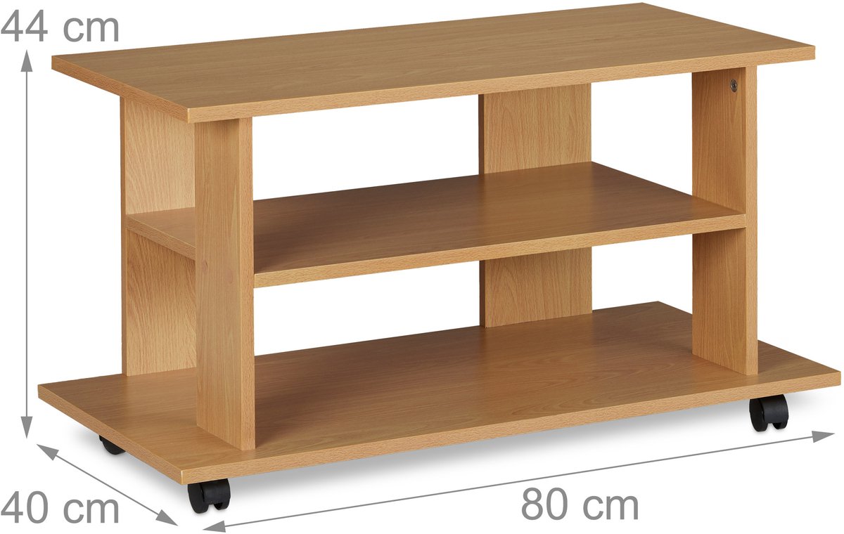 Relaxdays TV meubel met 4 vakken, verrijdbaar, voor cd's, dvd's & toestellen, voor de woonkamer, HBD: 35x80x35 cm, wit