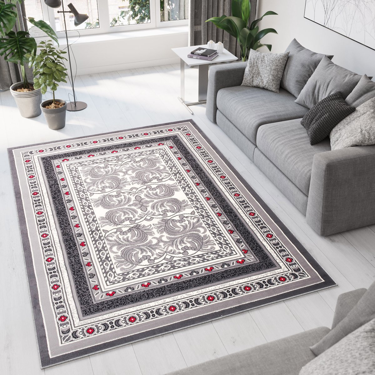 Tapiso Dream Vloerkleed Grijs Laagpolig Rood Woonkamer Tapijt Maat- 160x230