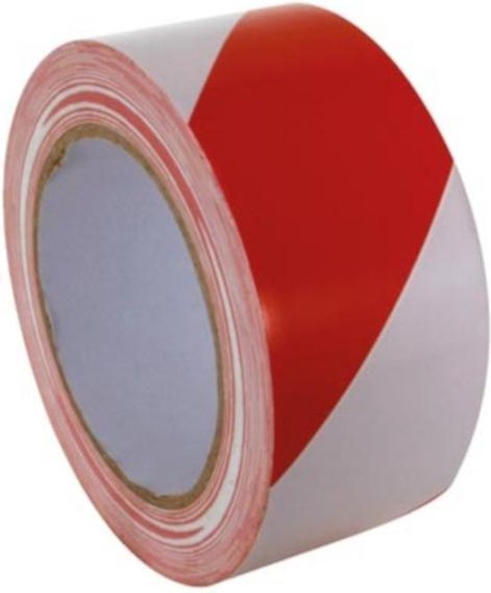 Perel Signalisatietape, voor waarschuwings- en markeringstoepassingen, zelfklevend, op rol, rood/wit, 5 cm x 33 m