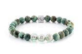 Aurum Brothers - Particolare Mint - Mat Afrikaans Turkoois, 8mm, Zilver, Handgemaakte Heren Kralenarmband - 19.0 cm polsmaat