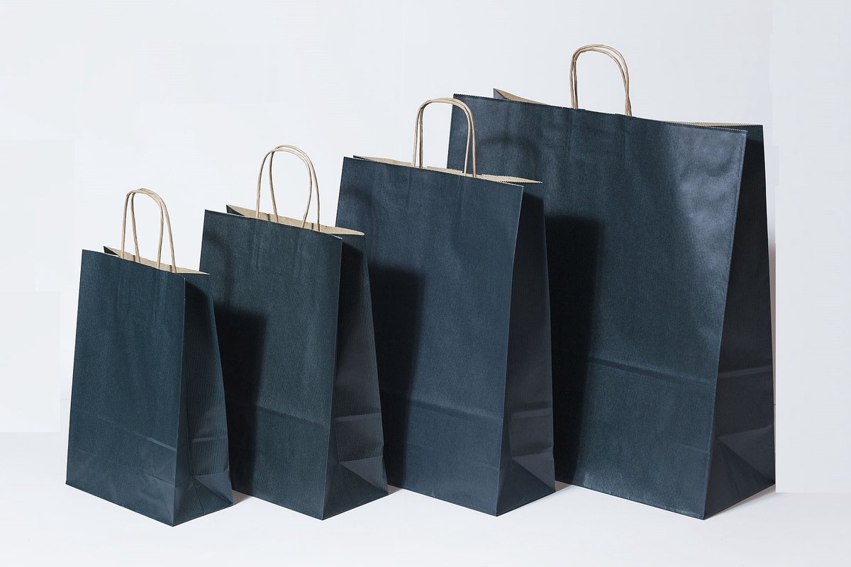 Draagtassen Papier Donkerblauw 32+12x41cm Kraft Papier (50 stuks)