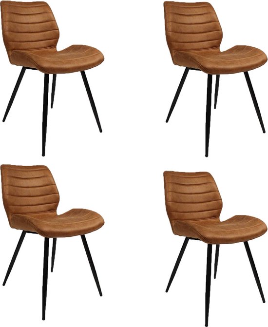 Bronx71® Industriële eetkamerstoel Morris cognac - Eetkamerstoelen set van 4 - stoel