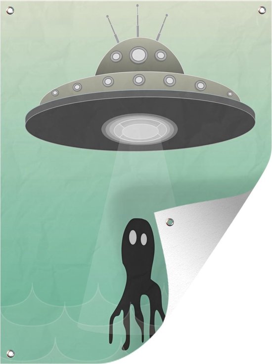 Tuinposter - een UFO die een octopus ontvoeren