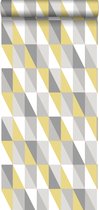 ESTAhome behang grafische driehoeken okergeel en grijs - 138921 - 53 cm x 10,05 m