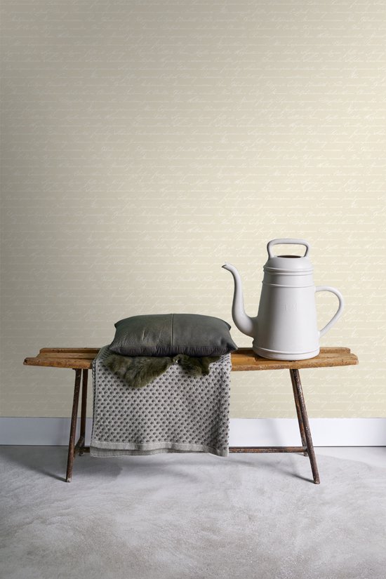 papier peint intissé imprimé craie manuscrite noms de fleurs latines beige - 128033 ESTAhome