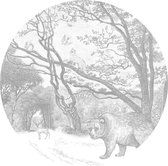ESTAhome zelfklevende behangcirkel bos met bosdieren grijs - 159070 - 0.7 x 0.7 m